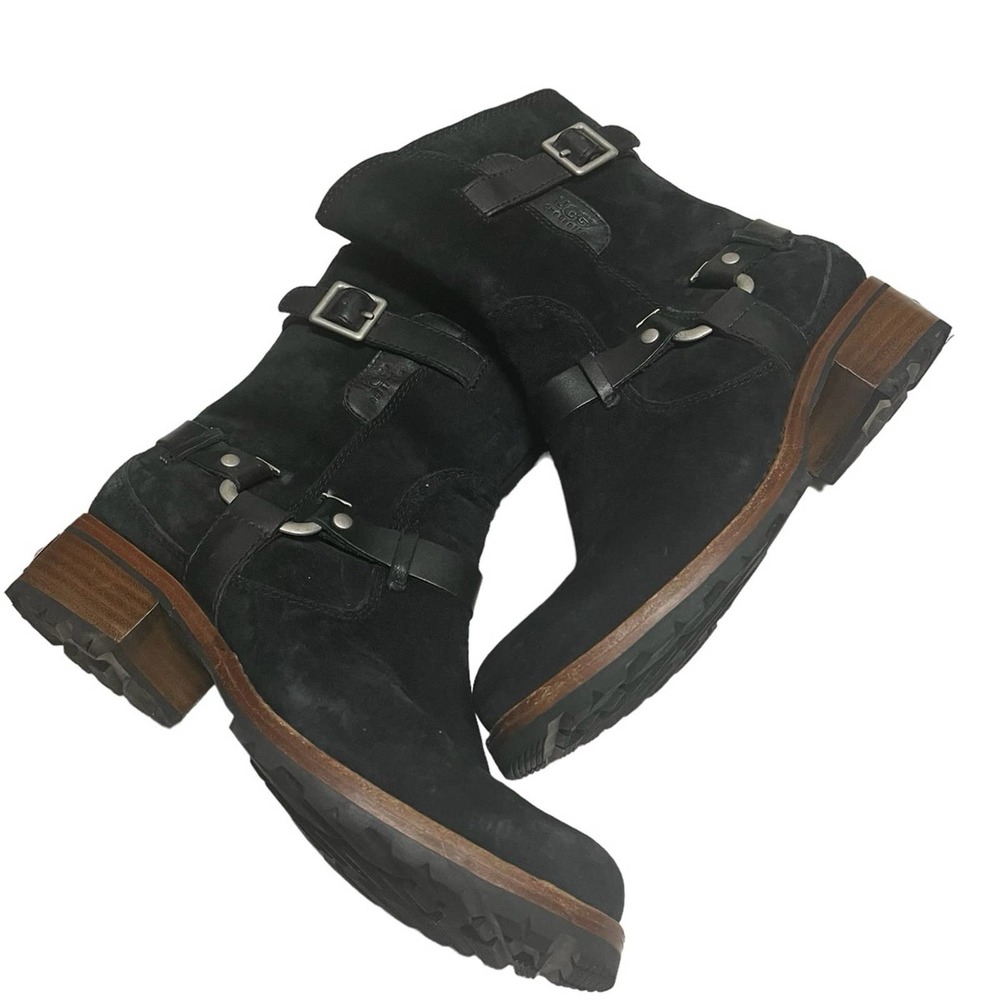 UGG ENDELL 5604 BLACK SUEDE LEATHER SHEARLING ANKLE BOOTS WOMEN SZ 6